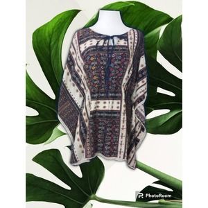 Harlowe & Graham Poncho Blouse L Bohemian Tank Tunic Top Elastic Waist Colorful